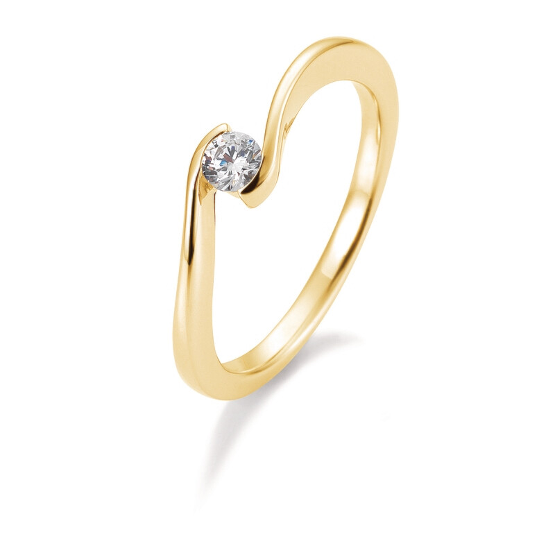 Verlobungsring Solitär Schwungfassung Gelbgold 750 0,15ct w/si