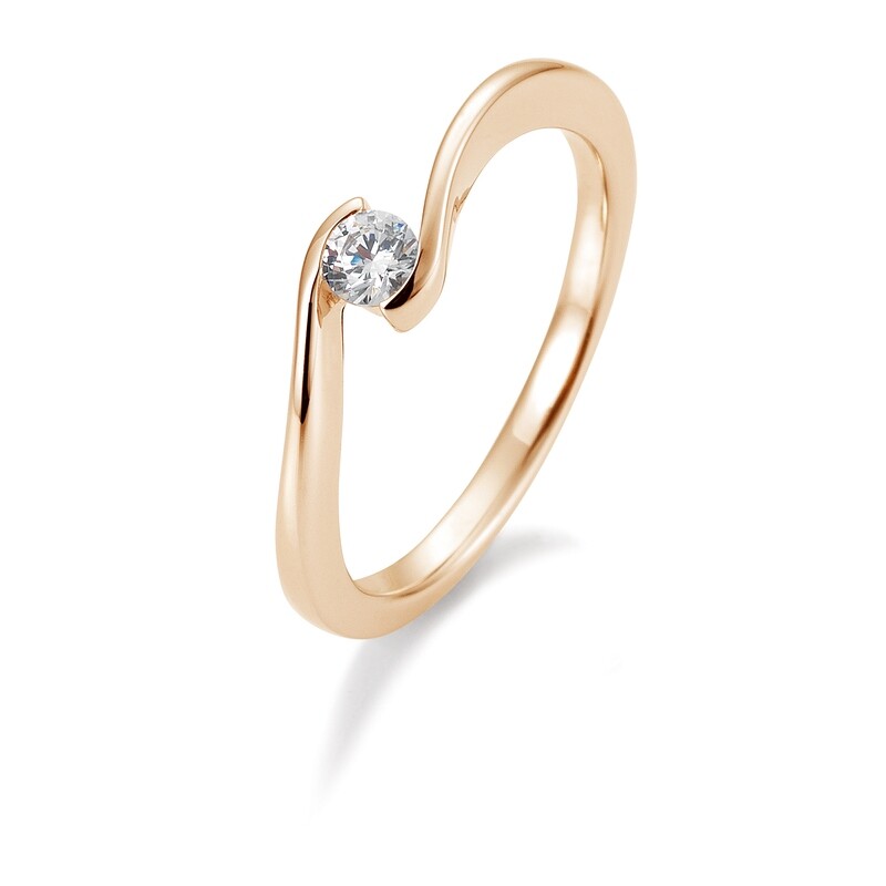 Verlobungsring Solitär Schwungfassung Roségold 585 0,15ct w/si