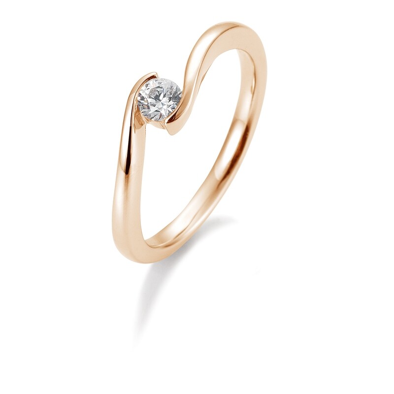 Verlobungsring Solitär Schwungfassung Roségold 585 0,20ct w/si