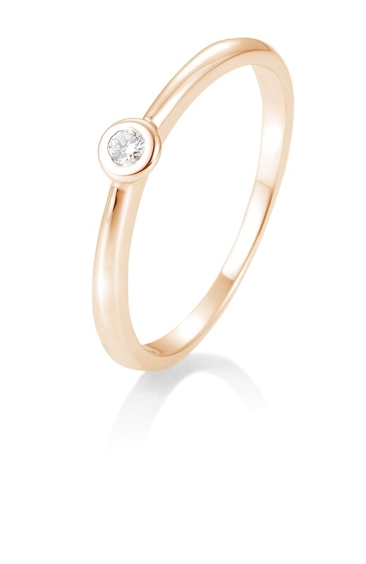 Verlobungsring Solitär Zargenfassung, verwischte Fassung Roségold 585 0,05ct w/si