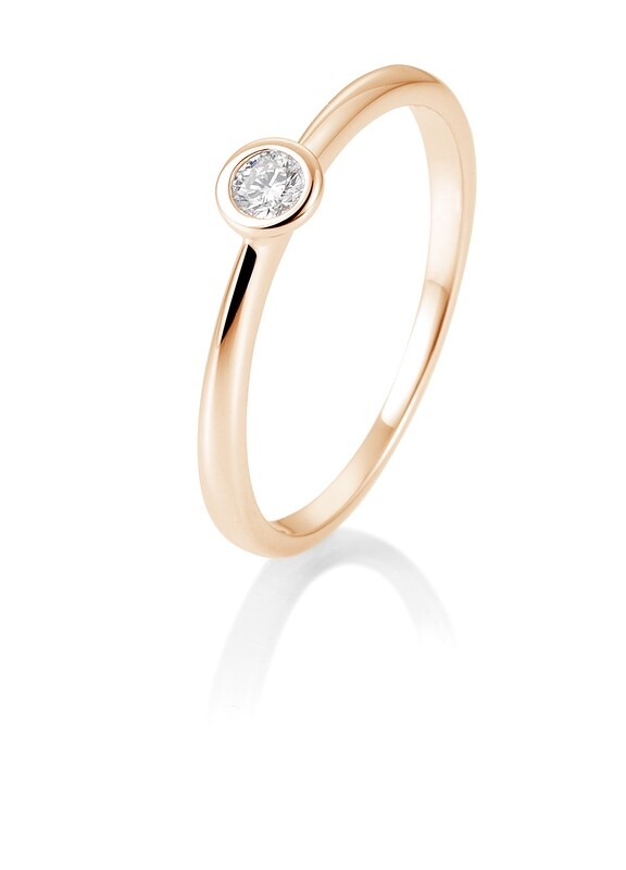 Verlobungsring Solitär Zargenfassung, verwischte Fassung Roségold 585 0,10ct w/si