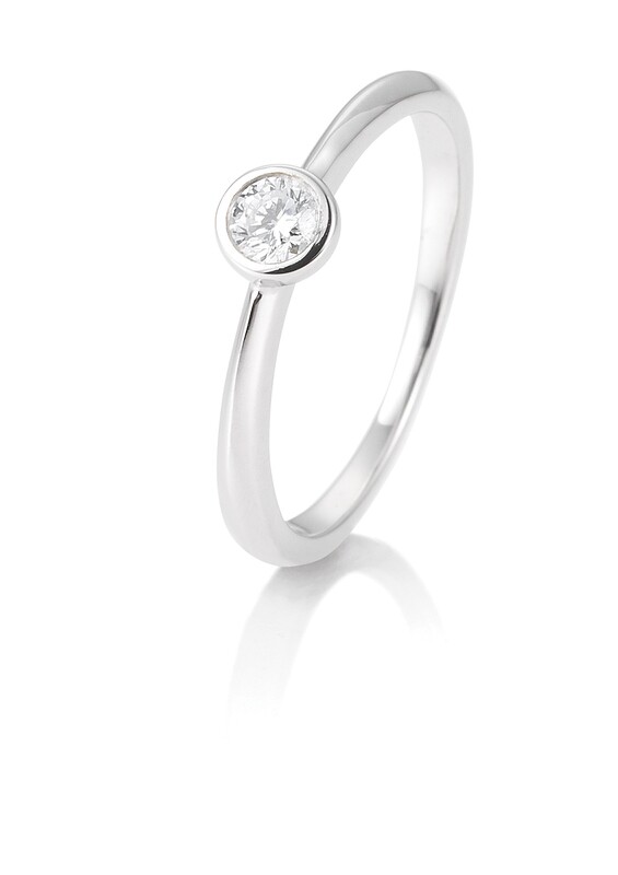 Verlobungsring Solitär Zargenfassung, verwischte Fassung Platin 950 0,15ct w/si