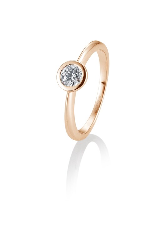 Verlobungsring Solitär Zargenfassung, verwischte Fassung Roségold 750 0,40ct w/si