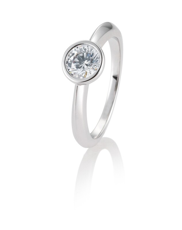 Verlobungsring Solitär Zargenfassung, verwischte Fassung Platin 950 0,80ct w/si