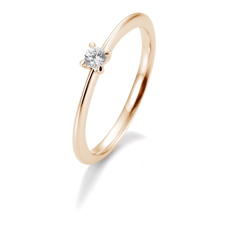 Verlobungsring Solitär Krappenfassung, Roségold 585 0,10ct w/si