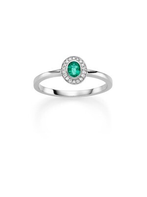 Weißgold Ring mit Diamanten und Smaragd