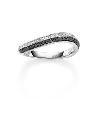 Weißgold Ring mit weiße und schwarze Diamanten