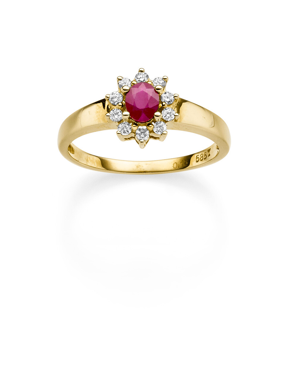 Geldbgold Ring mit Diamanten und Rubin