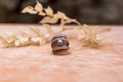 Weißgold Ring mit Diamanten und Tahiti Perle