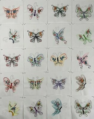 Rippled Butterfly Embroidered Quilt Blocks - Set of 20