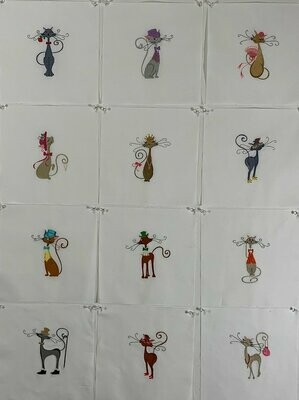 Fashion Cats Embroidered Quilt Blocks