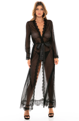 Provence Eyelash Lace Long Robe Black