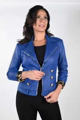 FRANK LYMAN FAUX LEATHER JACKET WITH GOLD BUTTONS - ROYAL