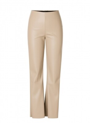 YEST ANIQUE FAUX LEATHER FLARE LEG PANT - LIGHT TAUPE