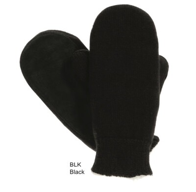 ISOTONER KNIT MITTEN WITH SUEDE PALM - BLACK