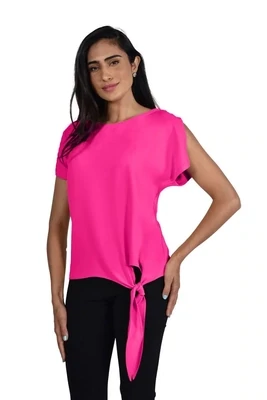 FRANK LYMAN WOVEN TIE FRONT TOP - HOT PINK