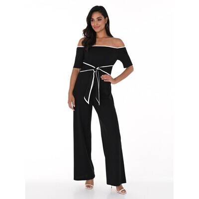 FRANK LYMAN BLACK JUMPSUIT WITH WHITE PIPING