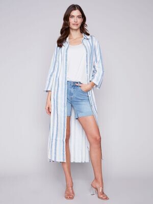CHARLIE B BUTTON FRONT DUSTER WITH ROLL UP SLEEVE - NAUTICAL