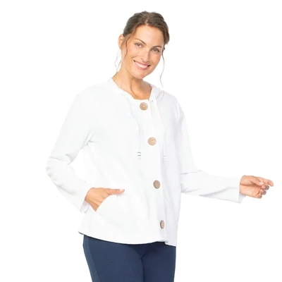 HABITAT SOLID BUTTON FRONT HOODIE - WHITE