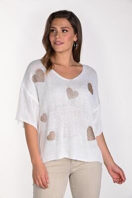 FRANK LYMAN KNIT SWEATER WITH HEARTS - OFF WHITE