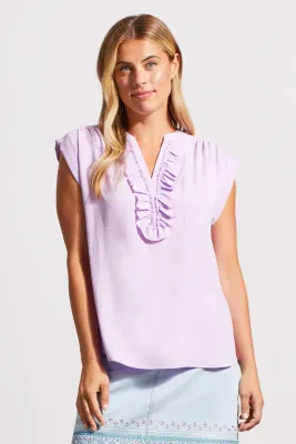TRIBAL CAP SLEEVE BLOUSE WITH FRILL DETAIL - IRIS