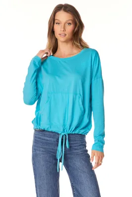 BOBI LONG SLEEVE FRONT POUCH PULLOVER - MERMAID