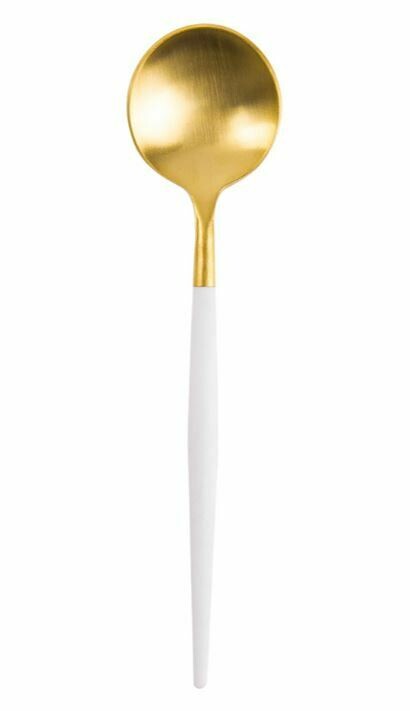 CO019 Brushed Gold / White Handle Demitasse Spoon
