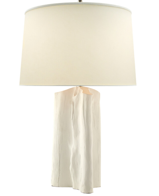 Faux Bois Plaster White Table Lamp with Natural Paper Shade