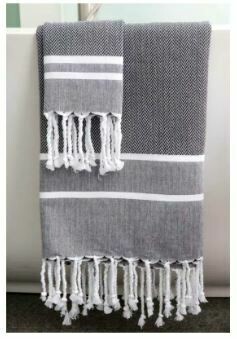 SL014 Fouta Towel Black + White Stripes Herringbone