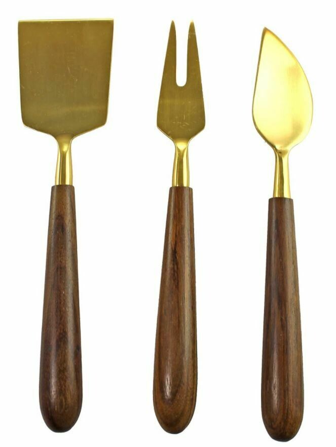 BH018 Gold and Wood Cheese Set of 3 