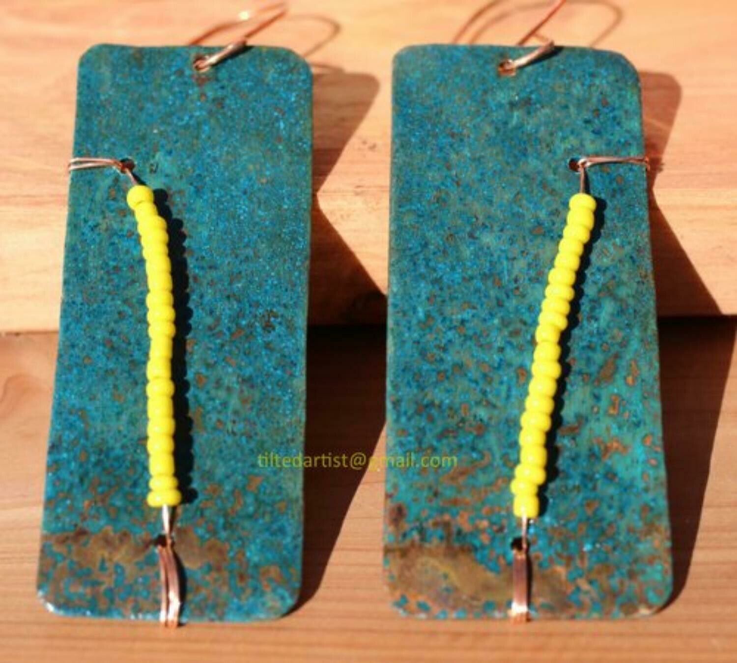 Copper Earrings - Blue and Yellow