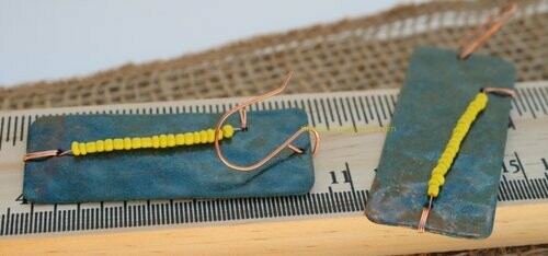 Copper Earrings - Blue and Yellow