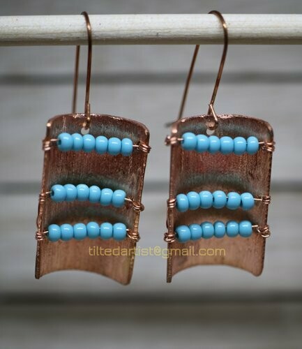 Copper Earrings - Half a Barrel of Blue