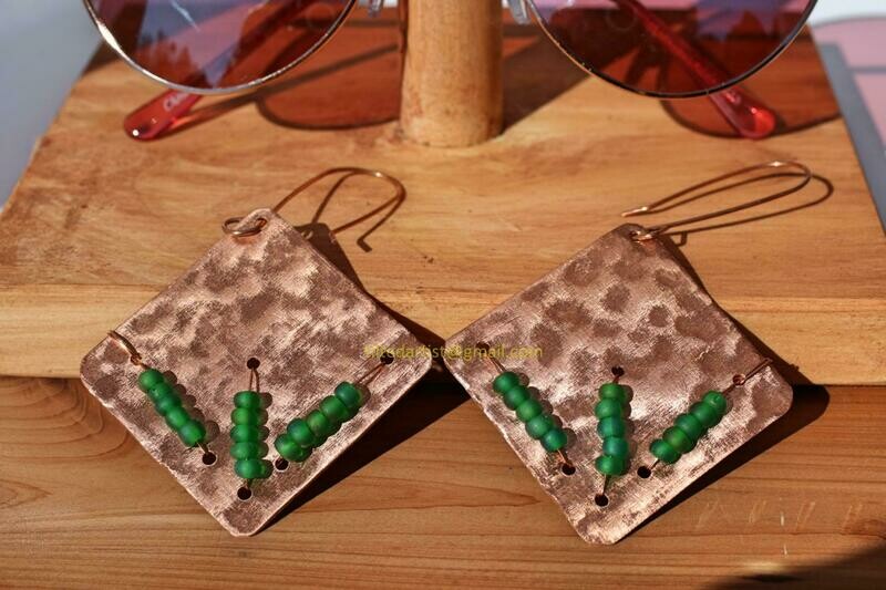 (SOLD)Copper Earrings - Natural and Green
