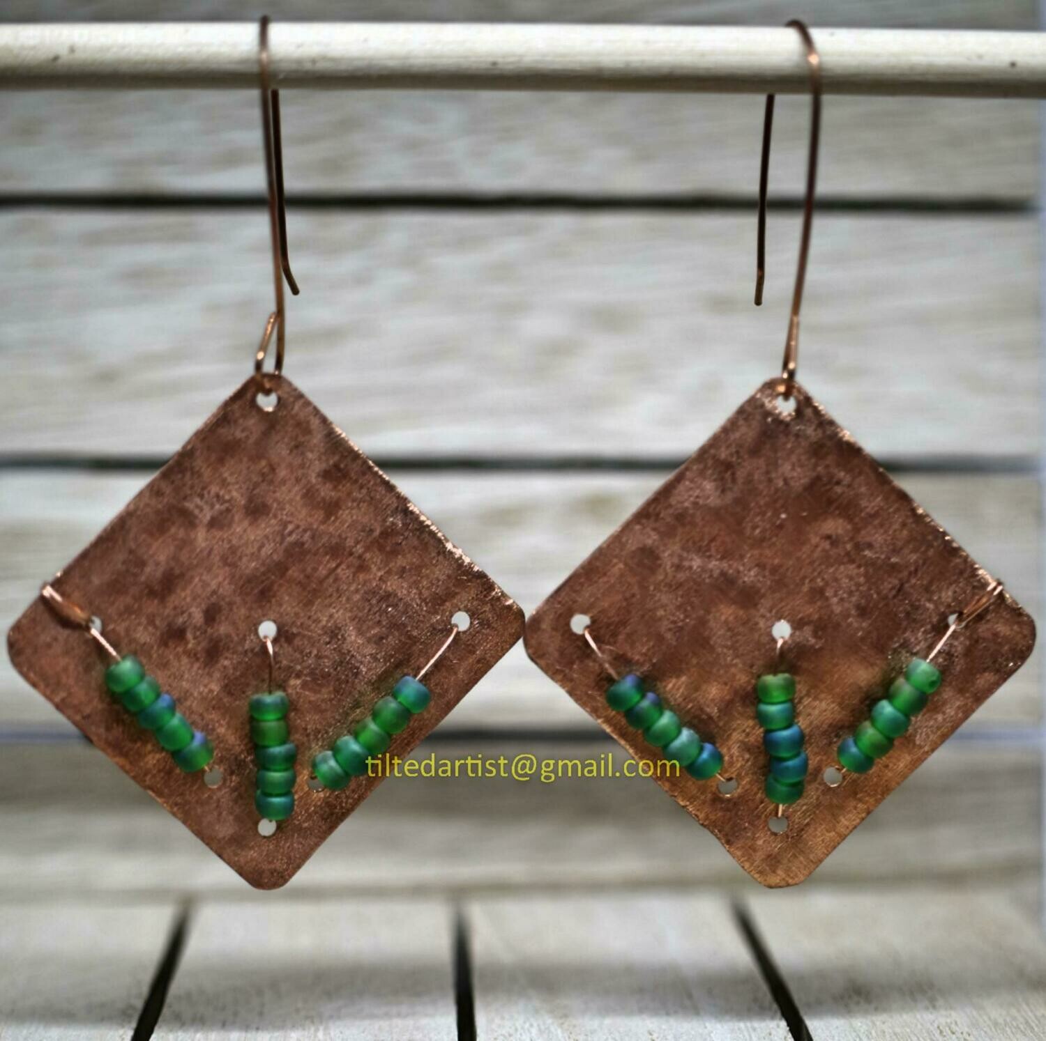 (SOLD)Copper Earrings - Natural and Green