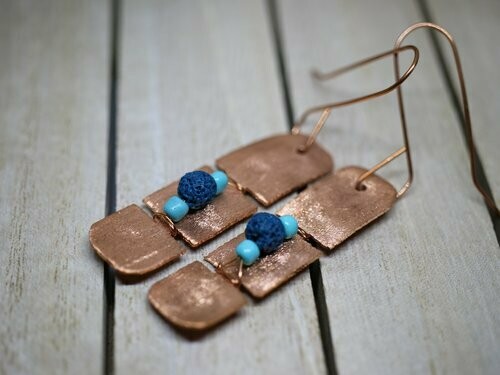 Copper Earrings - Lava Beads Please 5