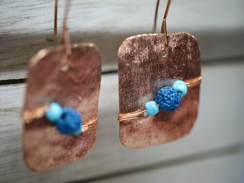 (SOLD)Copper Earrings - Lava Beads Please 6