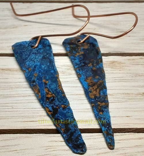 (SOLD)Copper Earrings - Small Blue 1