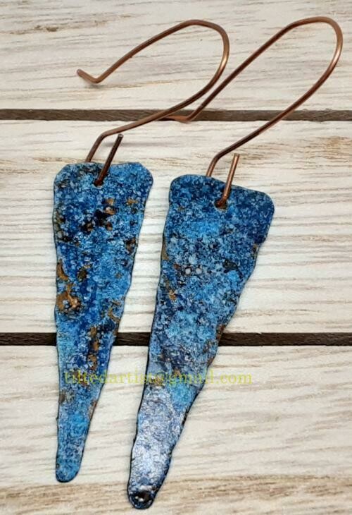 (SOLD)Copper Earrings - Small Blue 5