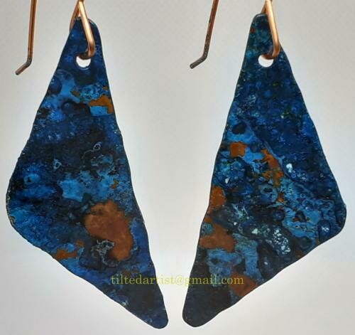 (SOLD)Copper Earrings - Small Blue 6