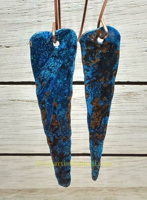 (SOLD)Copper Earrings - Small Blue 1