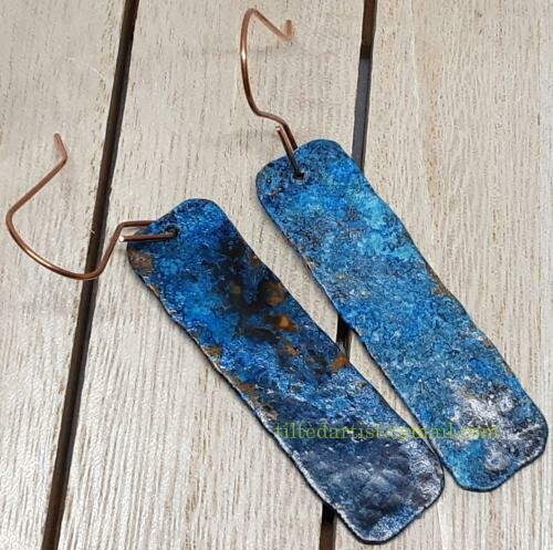 (SOLD)Copper Earrings - Small Blue 3