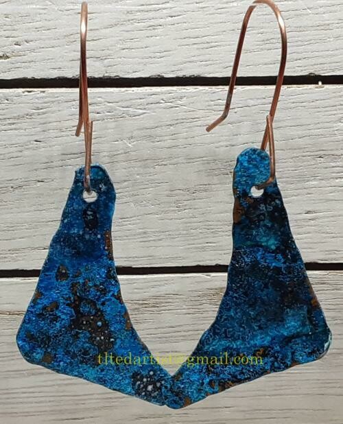 (SOLD)Copper Earrings - Small Blue 4