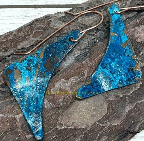 (SOLD)Copper Earrings - Small Blue 7