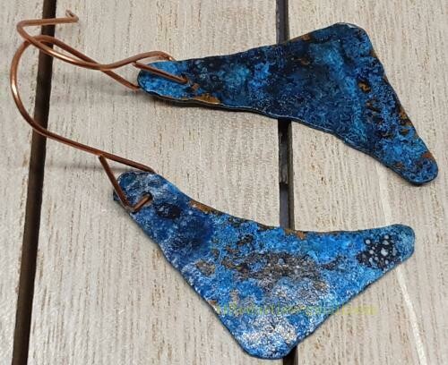 (SOLD)Copper Earrings - Small Blue 4