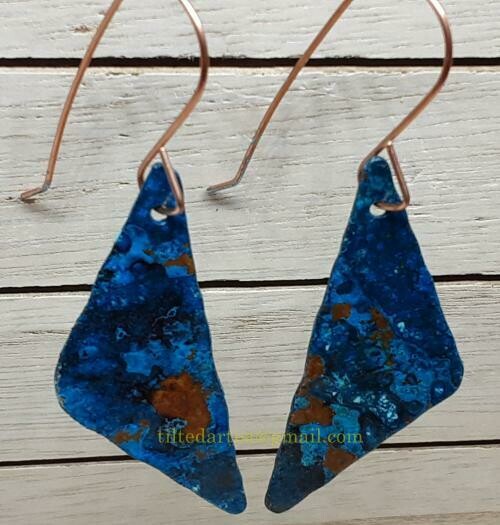 (SOLD)Copper Earrings - Small Blue 6