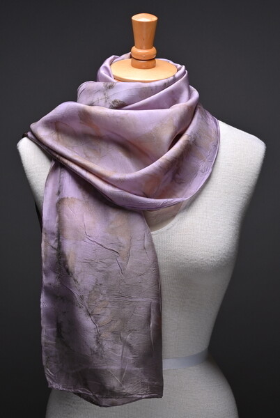 (SOLD)Naturally printed Habotai scarf