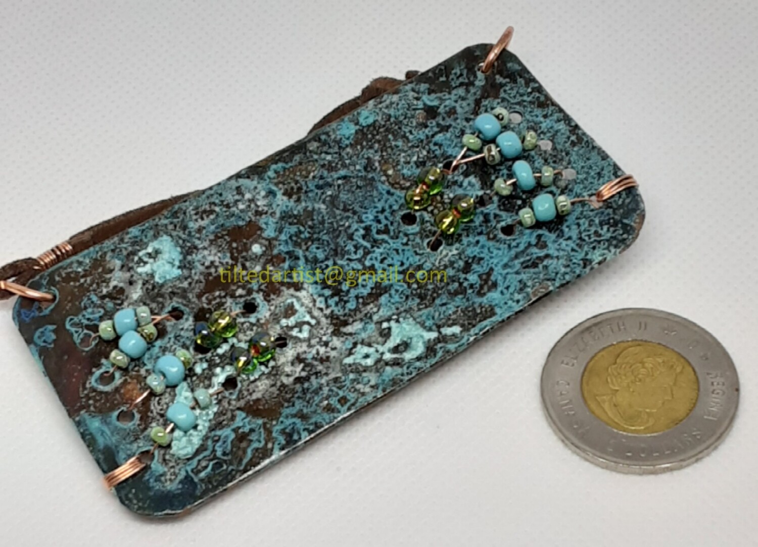 Copper Necklace - Blue Rectangle with Green