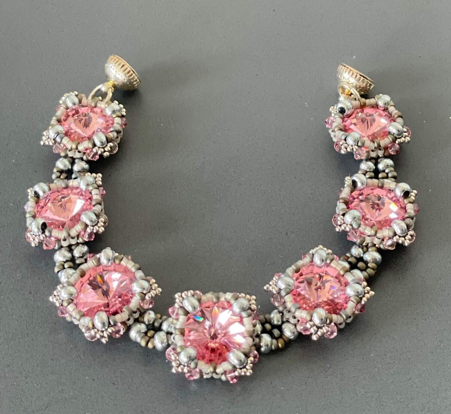 Pink Crystals & Silver Bracelet