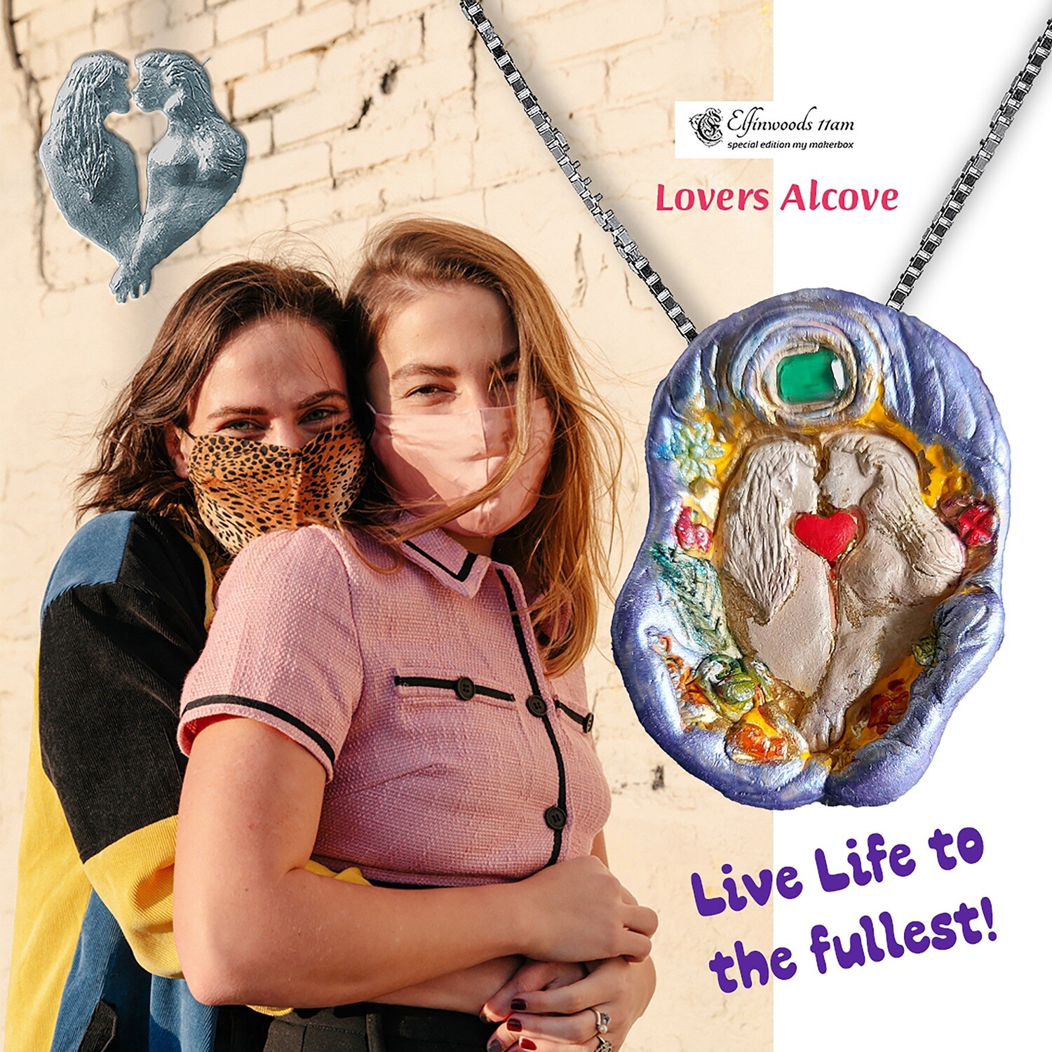 ‘Hearts Bled United Lovers Alcove’ PRIDE, LGBTQ silver pendant. Hand sculpted.